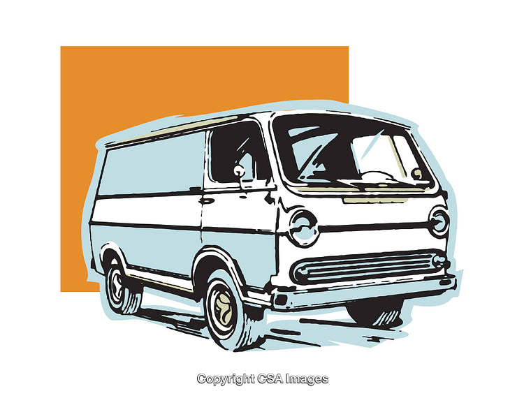 Vintage Van Illustrated with Bold Colors and Retro Style