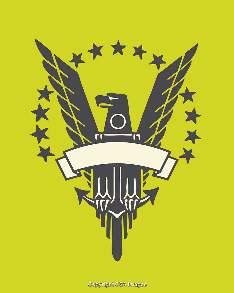Stylized Eagle Emblem with Stars on Green Background
