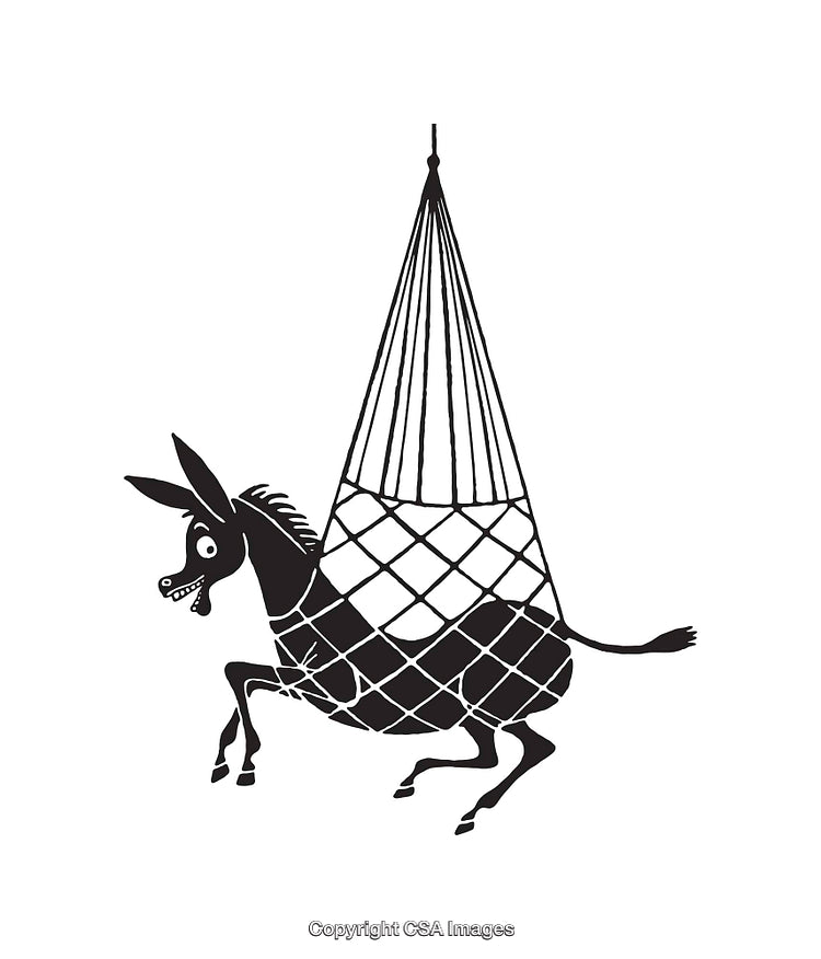 Classic Black and White Line Art of Donkey in a Suspended Net