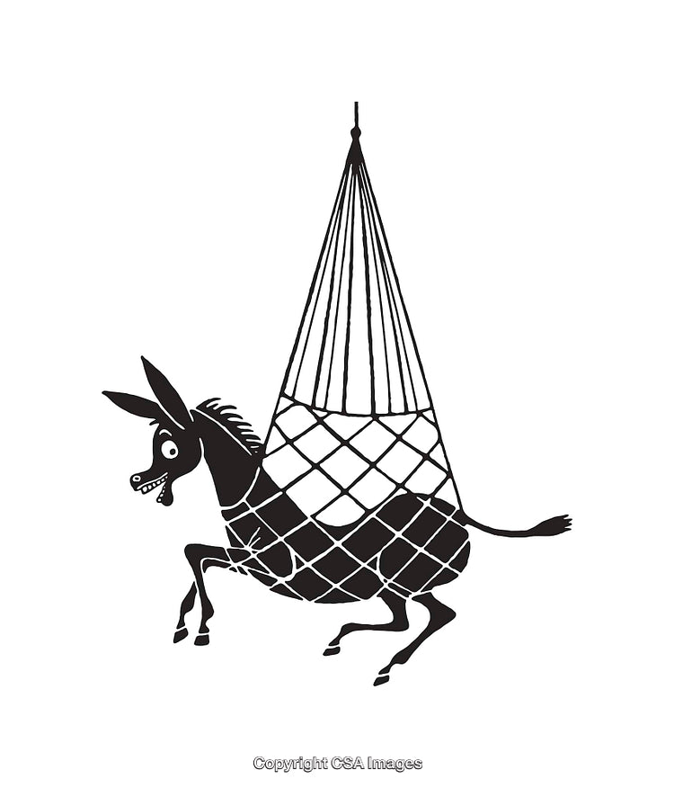 Classic Black and White Line Art of Donkey in a Suspended Net