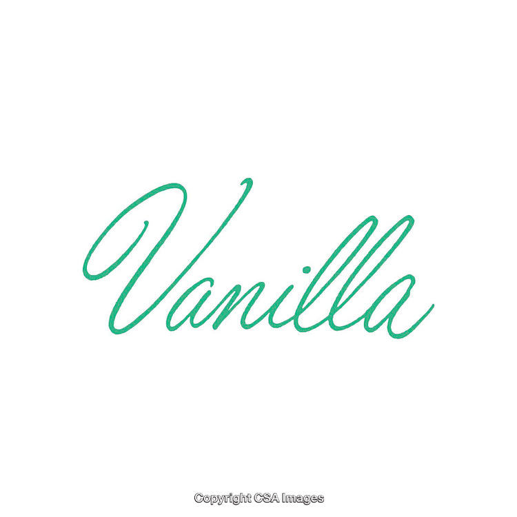 Elegant Green Script Typography Drawing the Word Vanilla on White