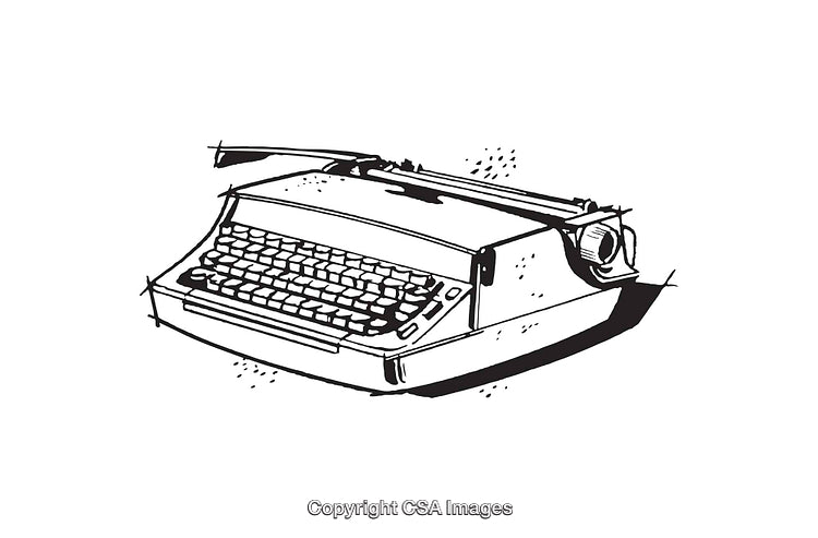 Vintage Typewriter Illustrated in Black and White Line Art Style
