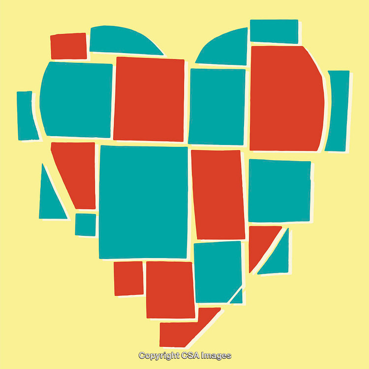 Abstract Heart Shape with Red and Blue Geometric Blocks