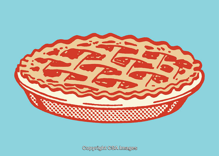 Colorful Retro Line Art Illustration of a Pie with Lattice Crust