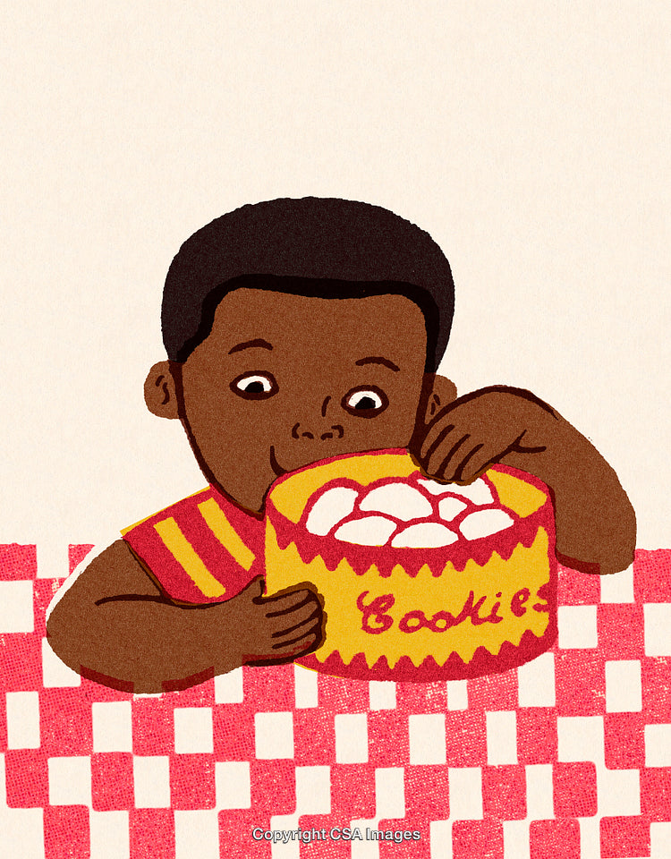 Illustration of a Child Enjoying Cookies From a Tin