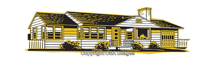 Vintage Style Illustration of a Classic Suburban Home in Yellow and Black