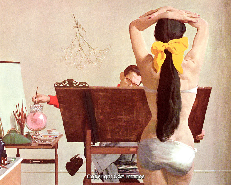 Artistic Scene Depicting a Female Figure Posing for a Painting
