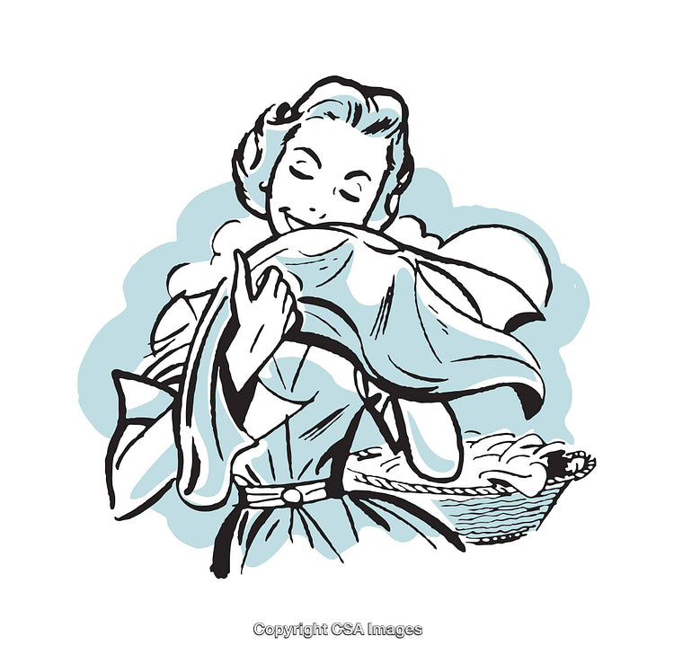 Retro Illustration of a Woman Enjoying Freshly Cleaned Laundry