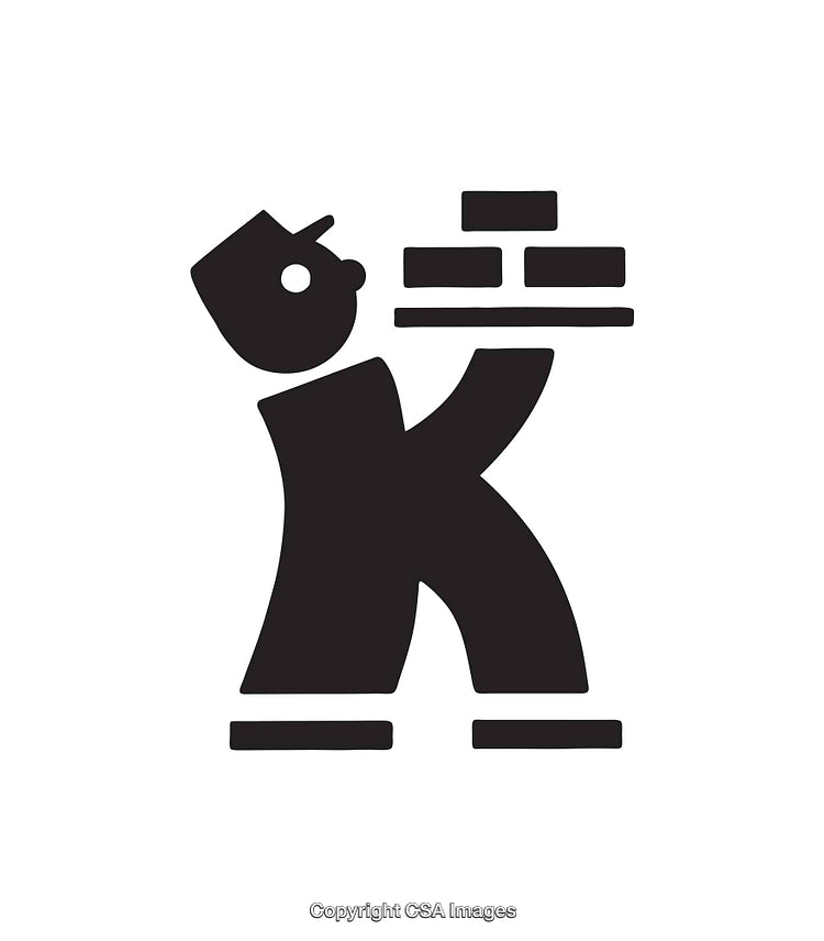 Minimalistic Black and White Worker Design Holding Bricks Illustration