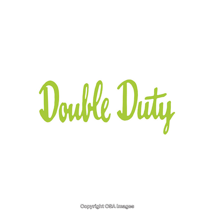 Creative Handwritten Text 'Double Duty' In Green on a White Background