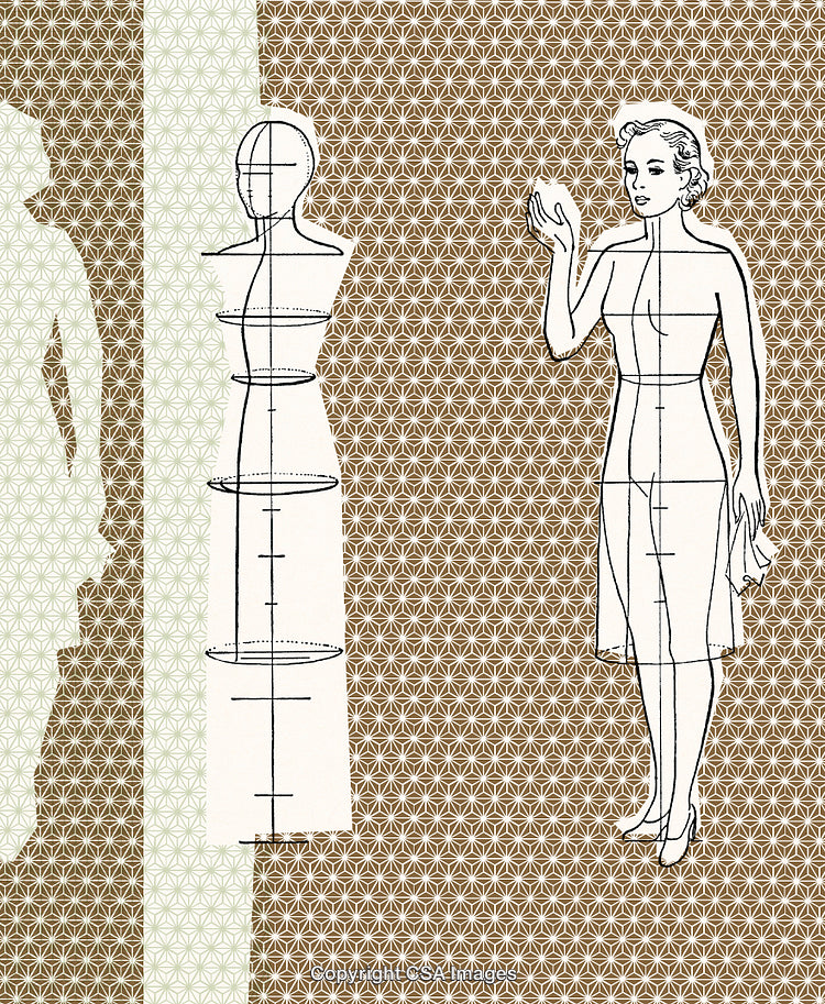 Illustrated Fashion Design Sketches with Figure Outlines and Decorative Patterns