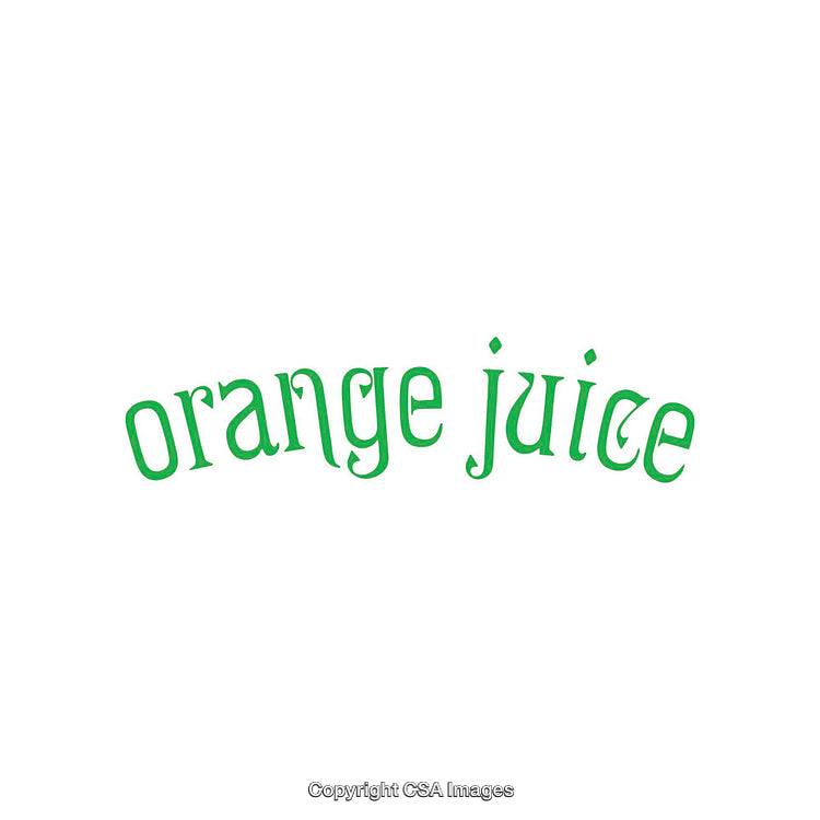 Simple Green Lettering Typography Design Spelling 'Orange Juice' on White Background