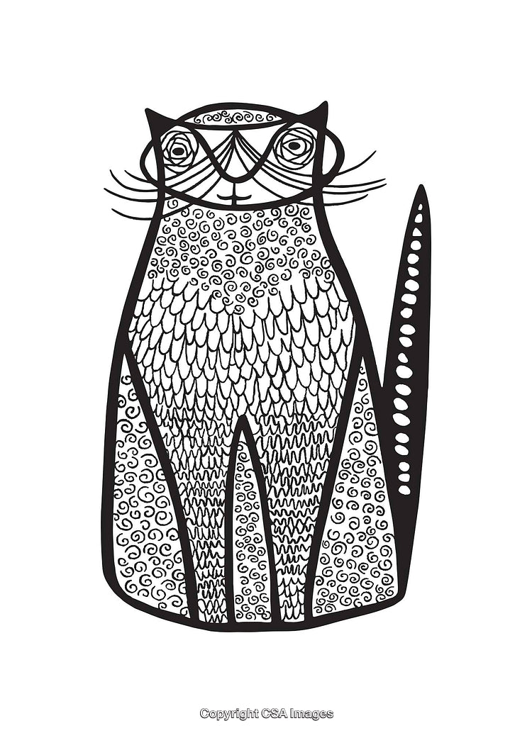 Intricate Black and White Line Art Illustration of an Adorable Cat