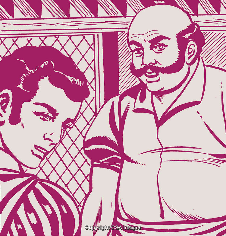 Vintage Illustration of Two Figures Engaging in a Conversation