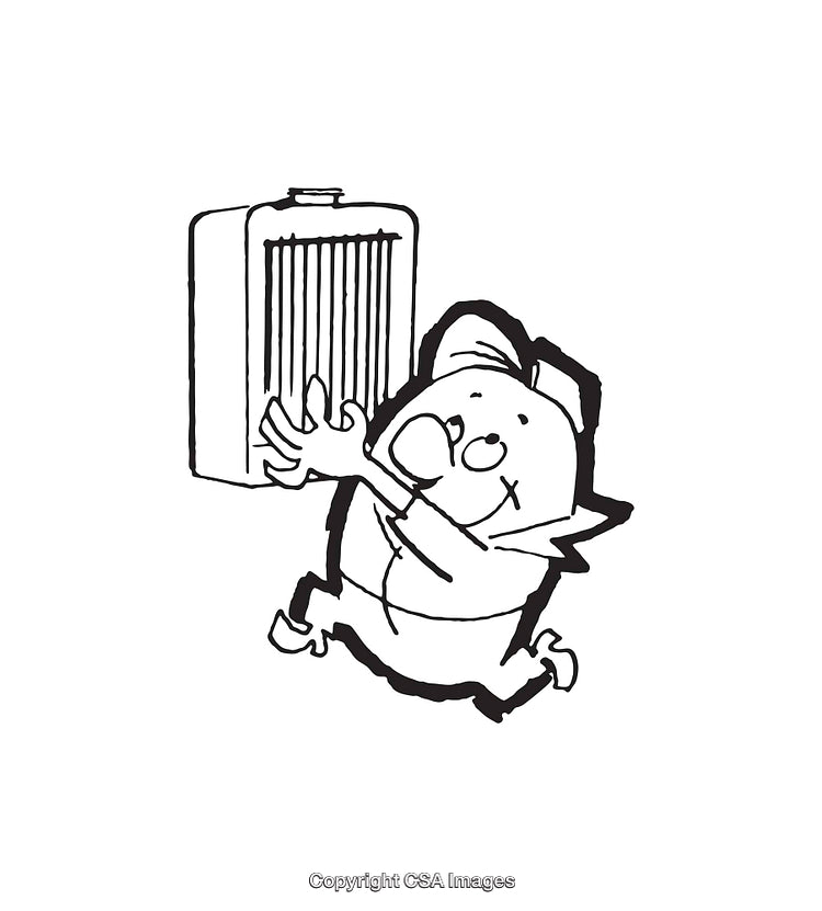 Black And White Cartoon Character Carrying Large Object Illustration