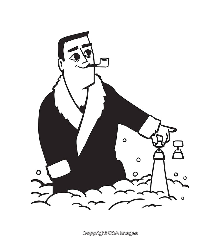 Retro Illustration of a Relaxed Man in a Bubble Bath Smoking a Pipe