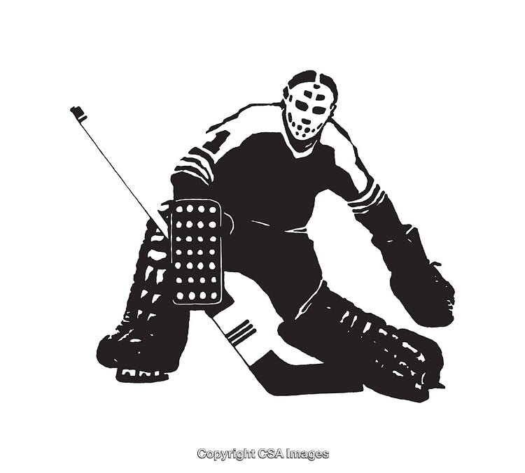 Black and White Illustrative Art of Ice Hockey Goalie in Action