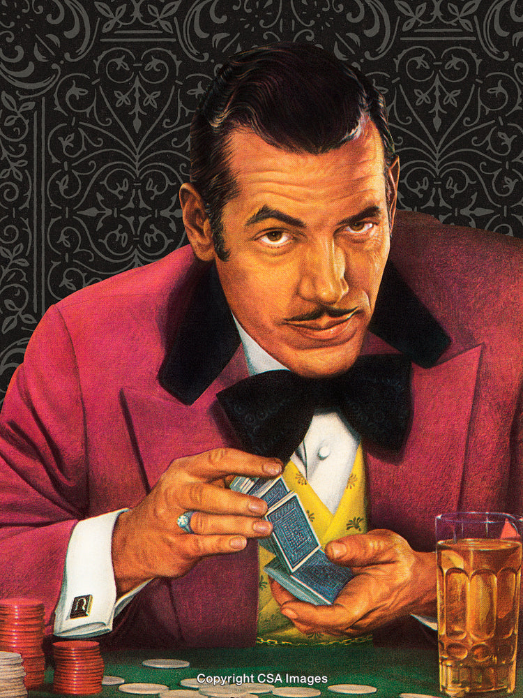 Sophisticated Gentleman Shuffling Cards in a Stylish Poker Scene