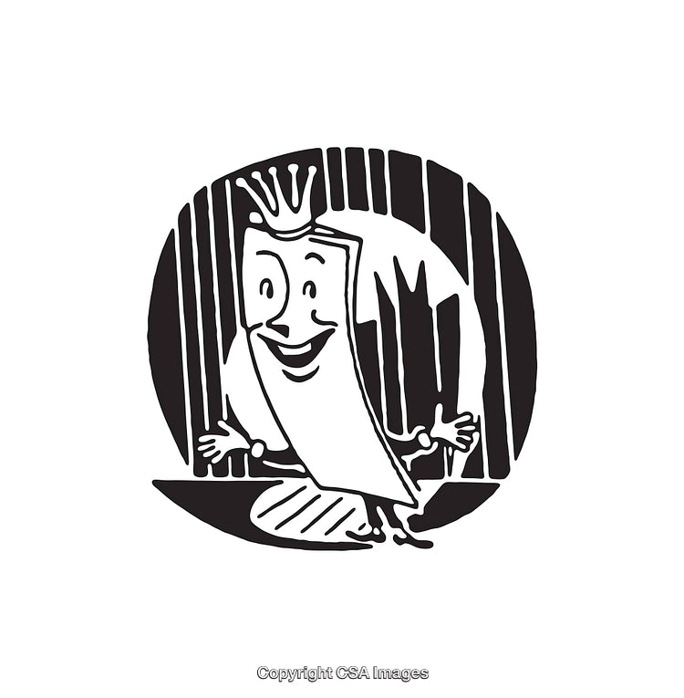 Black and White Line Art Illustration of a Cheerful Character With Crown