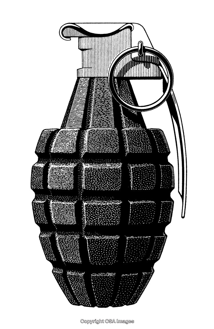 Highly Detailed Black and White Engraving of a Classic Grenade Design