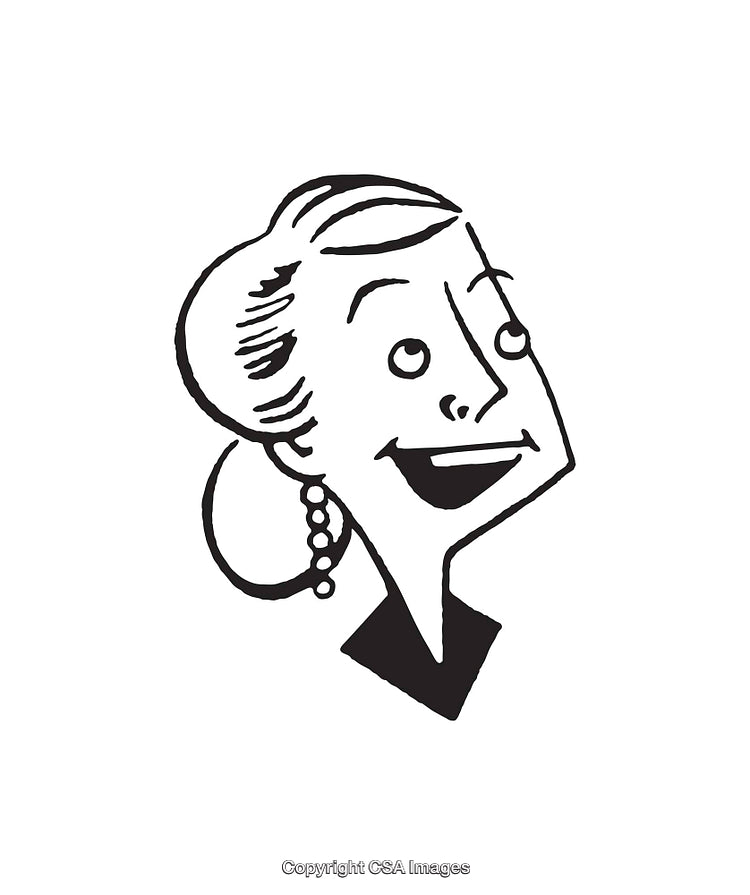 Cheerful Retro Black and White Woman Illustration With Happy Expression