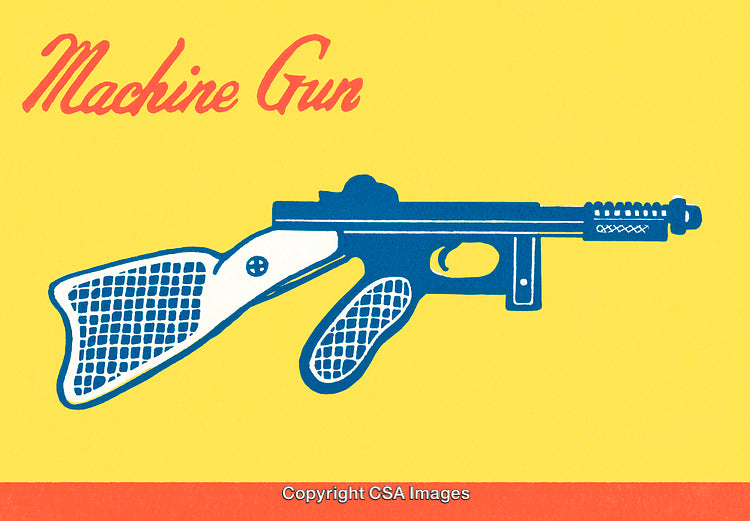 Retro Illustration of a Machine Gun on Bold Yellow Background