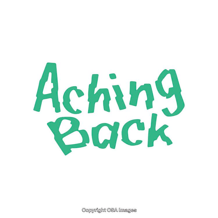 Expressive Illustration of Aching Back in Vibrant Green Letters