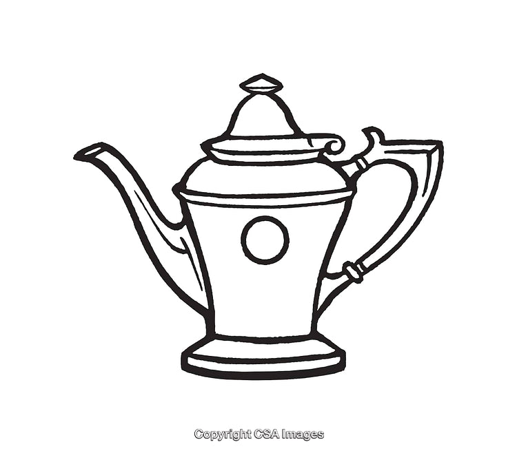 Detailed Black and White Line Art Illustration of a Traditional Teapot