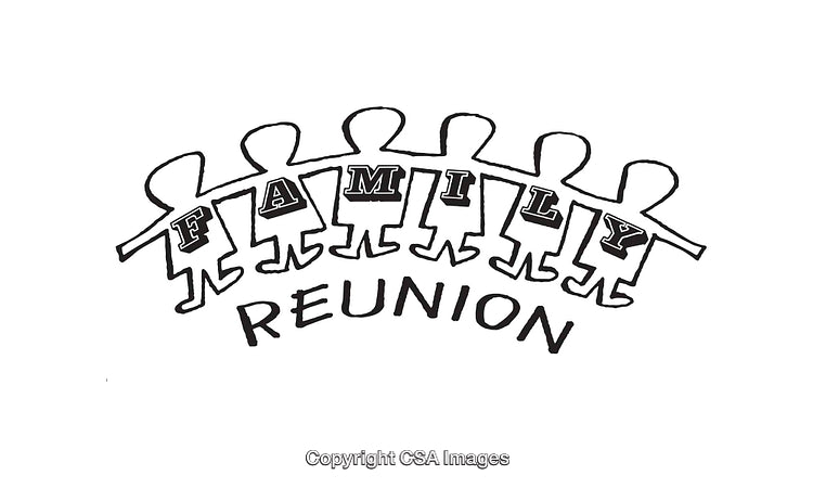 Black and White Line Art Illustration of a Family Reunion Theme