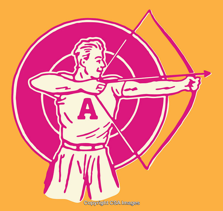Illustration of an Archer Aiming at a Target in Bold Colors