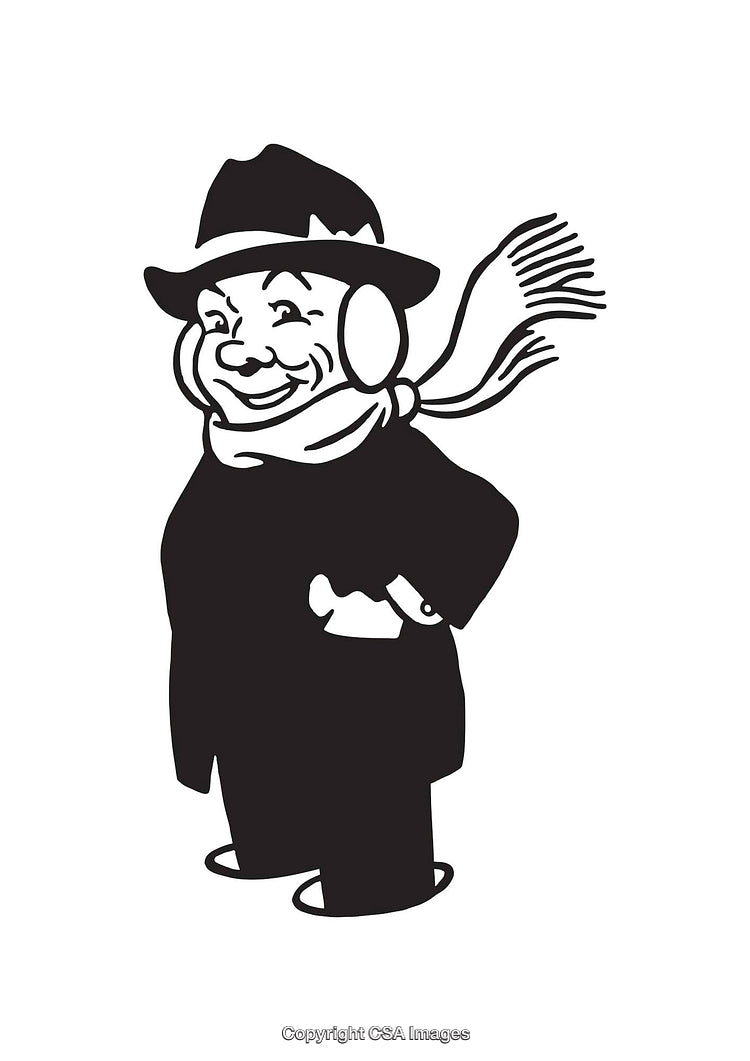 Monochrome Illustration of a Character With a Hat and Scarf
