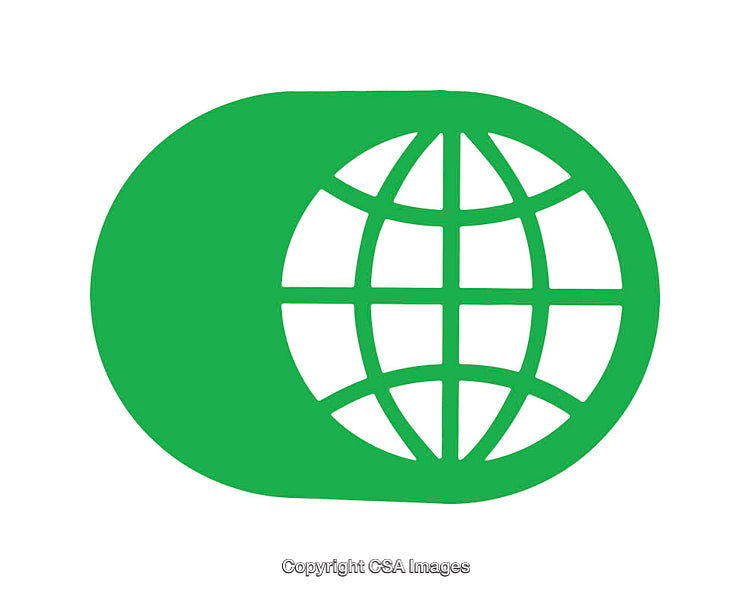 Green Globe Icon Representing Worldwide Connectivity and Environmental Awareness