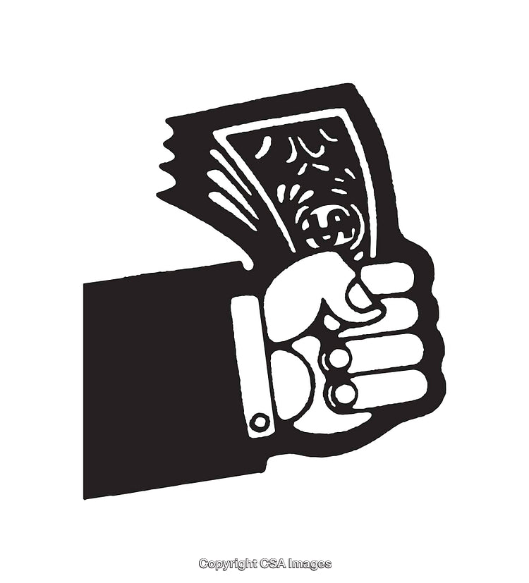 Monochrome Line Art Depicting a Hand Holding Folded Cash