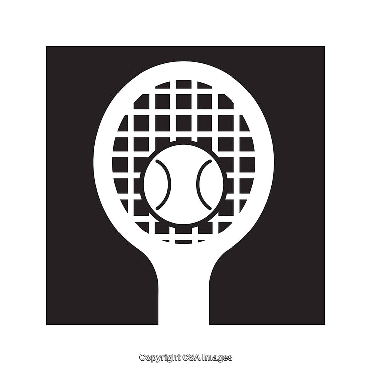 Minimalist Black and White Tennis Racket and Ball Illustration