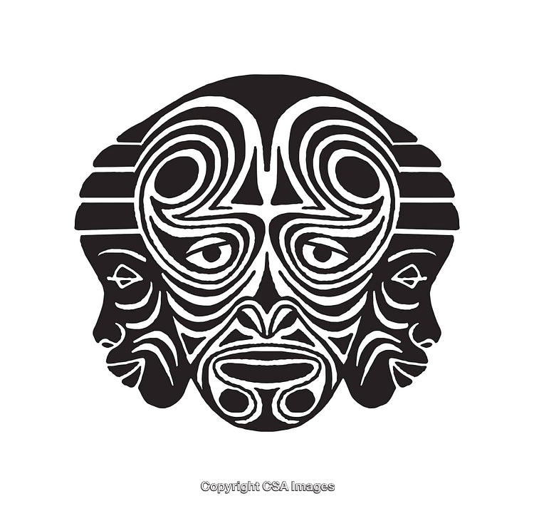 Abstract Tribal-Inspired Black and White Line Art Design with Symmetry