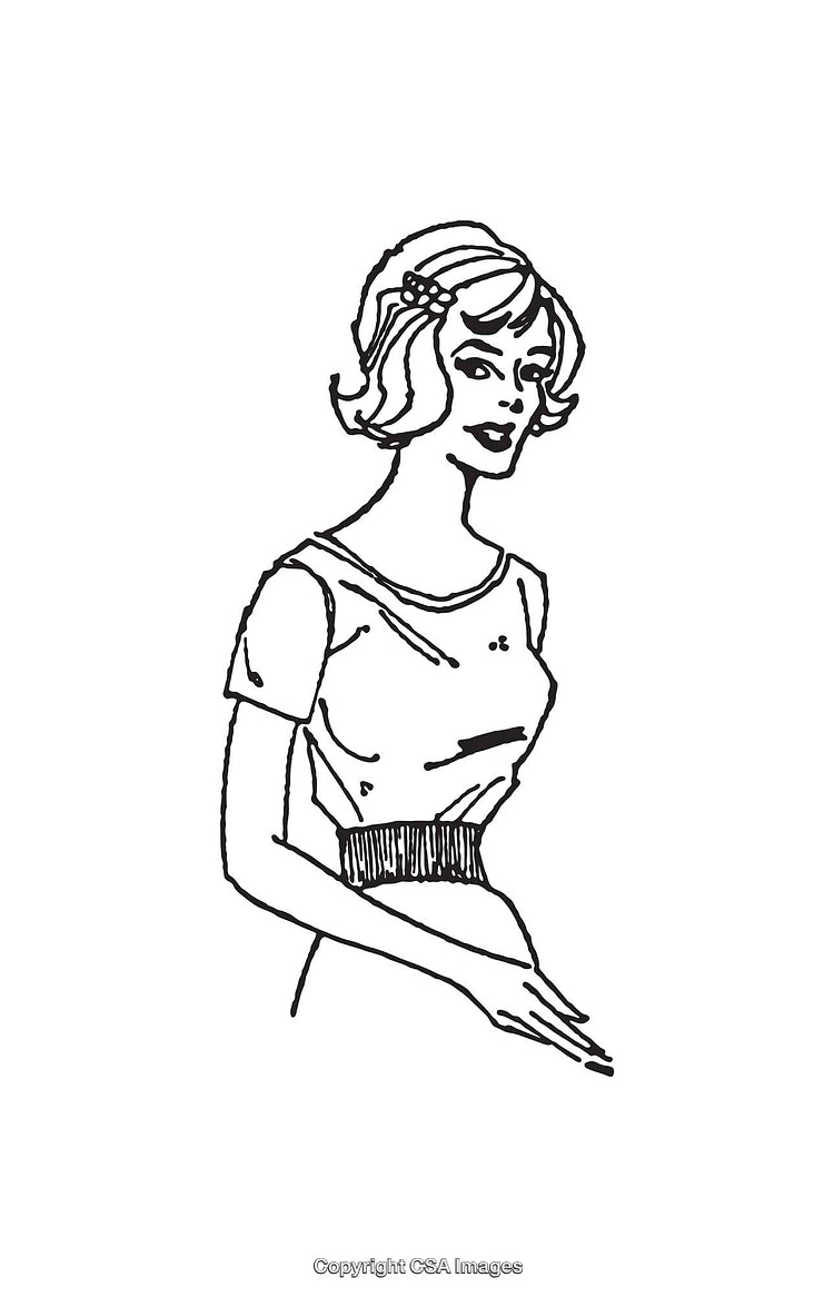 Black and White Line Art Illustration of a Stylish Woman