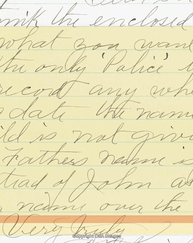 Handwritten Notes on Yellow Lined Paper in Cursive Script