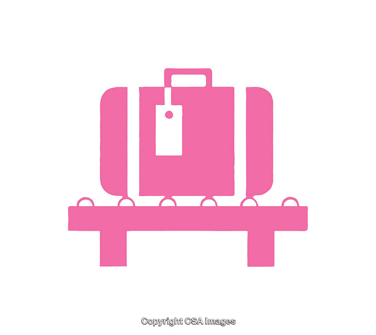 Pink Luggage Icon on White Background Representing Travel and Transportation