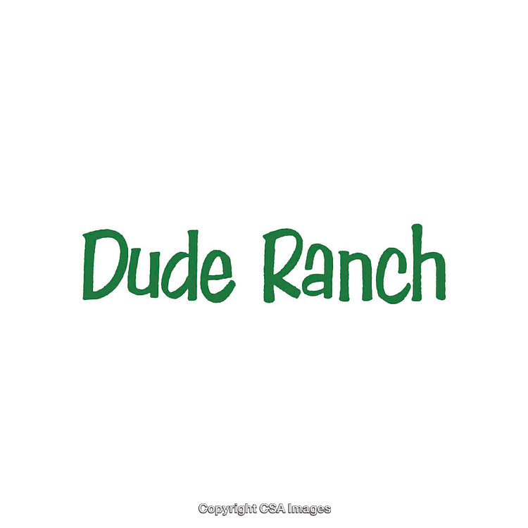 Green Text Logo Image Featuring the Words Dude Ranch