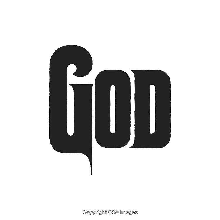 Religious Typography Artwork Featuring the Word 'God' in Bold Black Letters