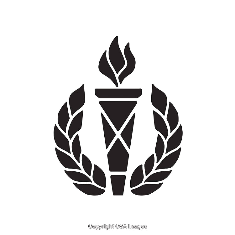 Abstract Black and White Symbol Featuring a Torch and Laurel Wreath