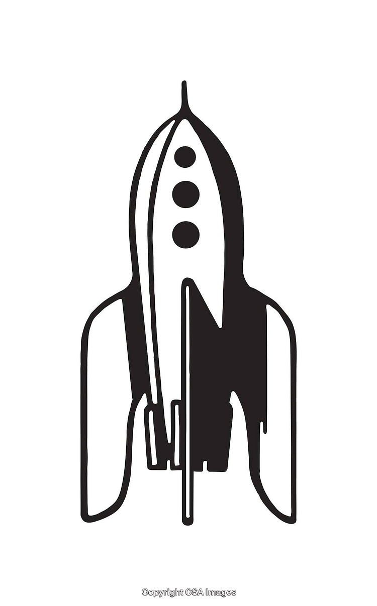 Abstract Black and White Rocket Ship Line Art Drawing