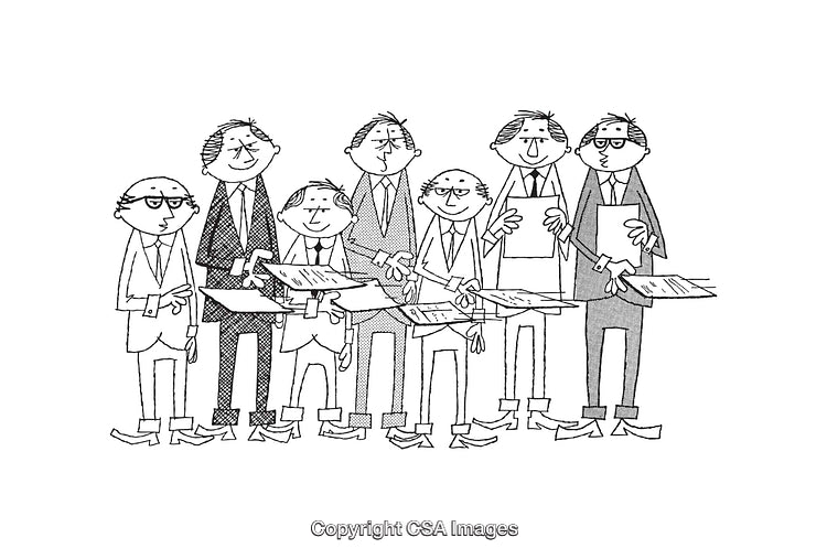 Group of Business Professionals in Black and White Line Art
