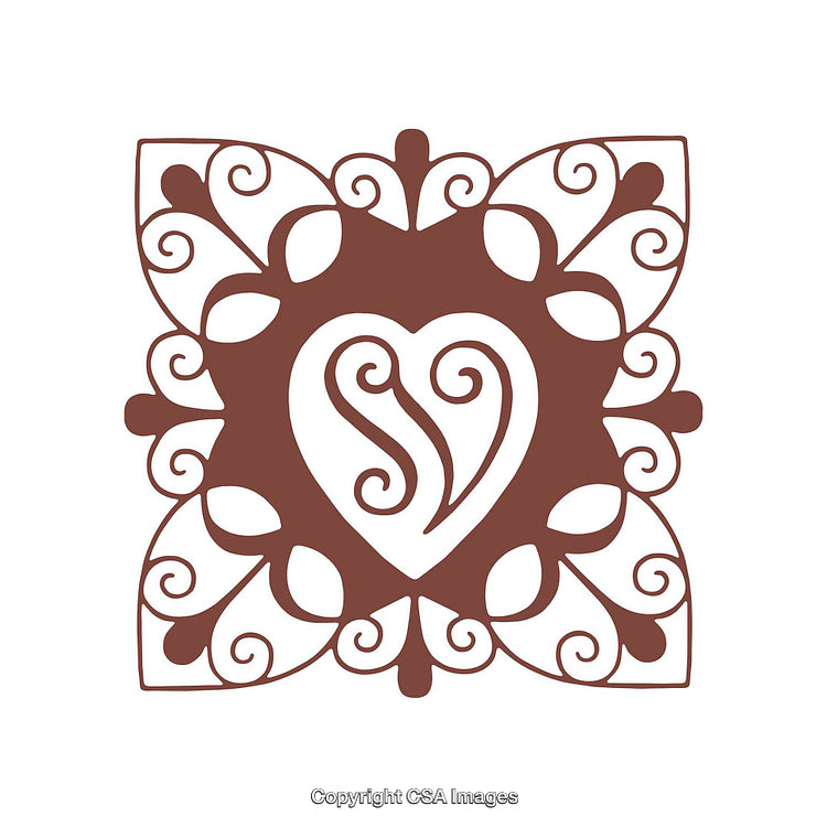 Elegant Brown Heart Motif in Intricate Floral Frame Design