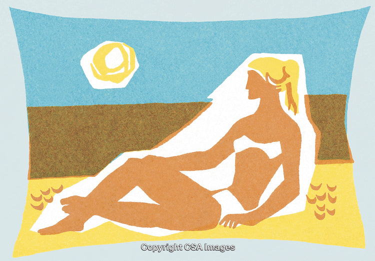 Stylized Illustration of a Woman Relaxing on a Beach in the Sun