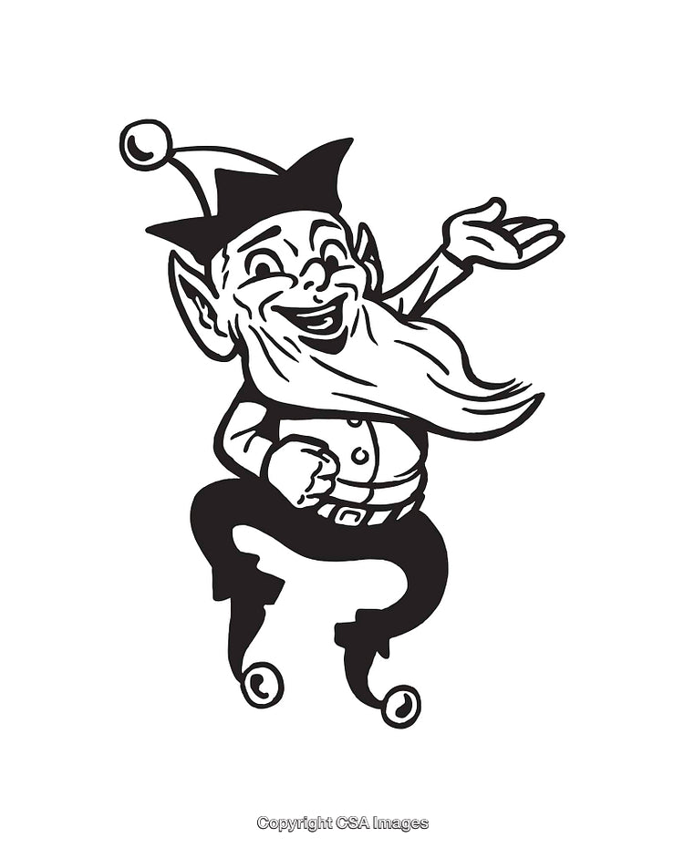 Cheerful Elf Line Art Illustration in Playful Holiday Design