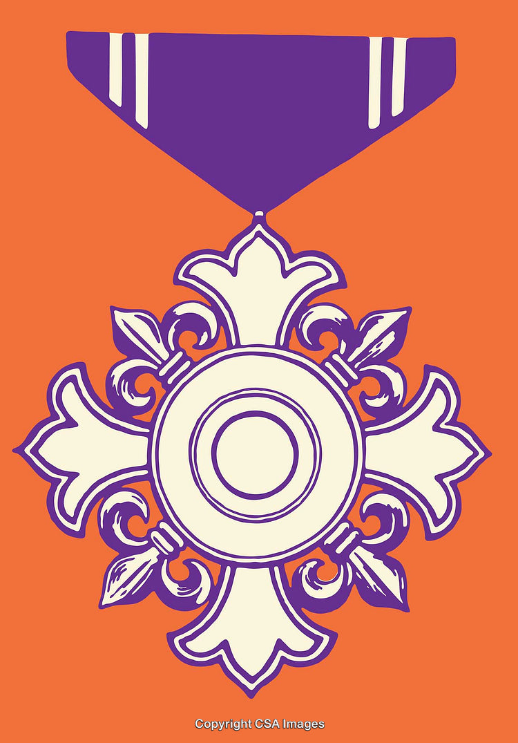 Award Medal With Ribbon in Orange and Purple Color Scheme