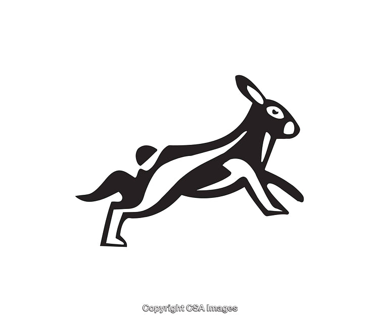 Minimalist Black and White Illustration of a Leaping Rabbit