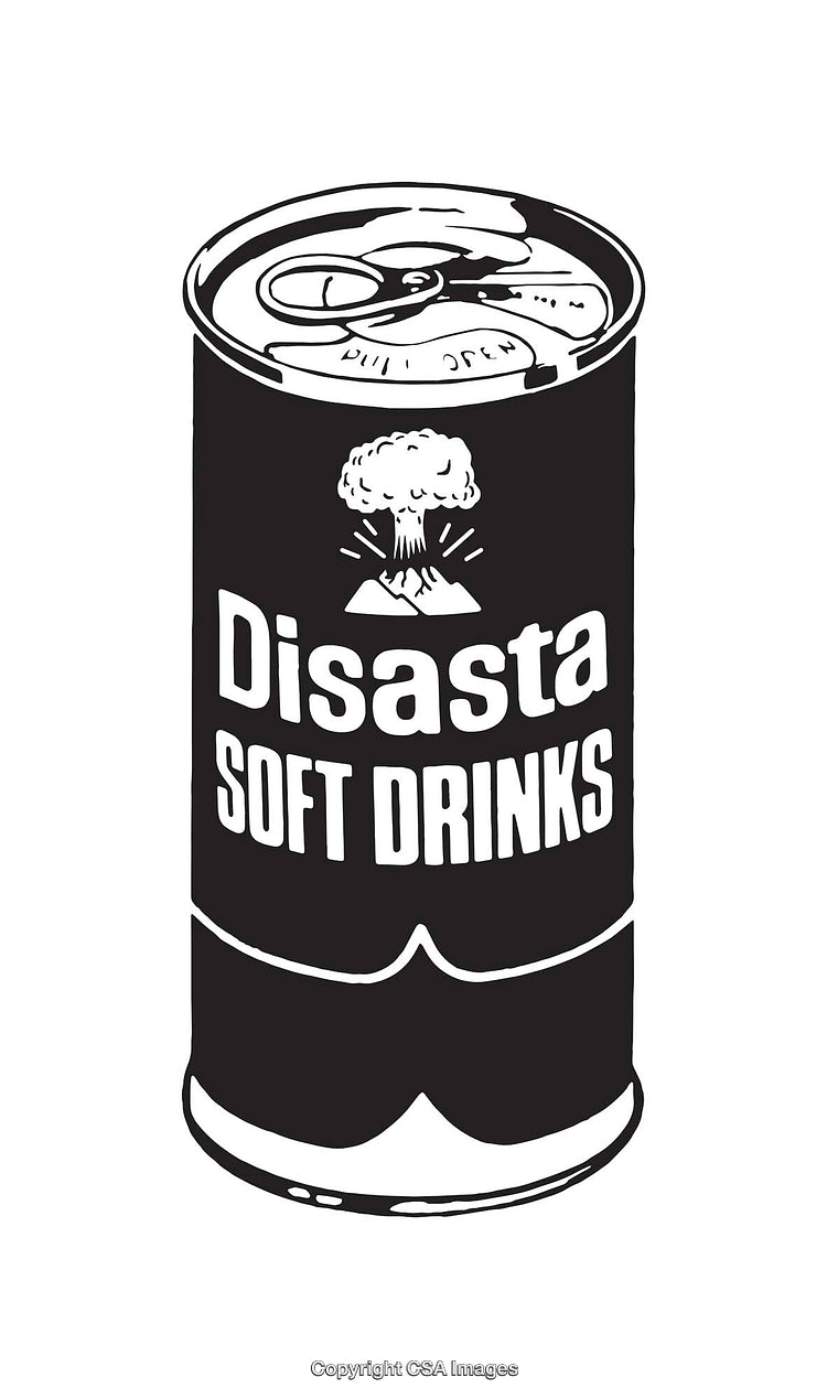 Black and White Illustration of a Soft Drink Can with a Symbolic Design