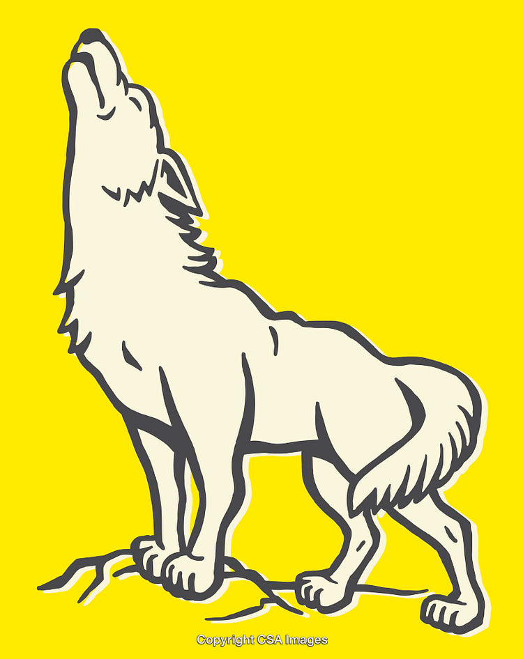 Abstract Illustration of a Howling Wolf on a Vibrant Yellow Background